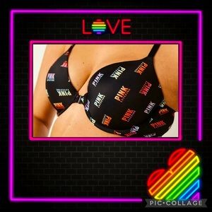VS PINK Everywhere bra Size 38B Front Close
Strappy Back Rainbow Logo New